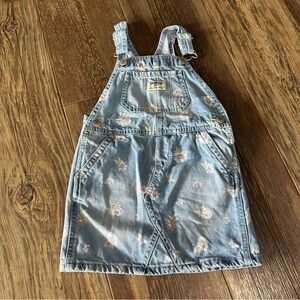 OshKosh floral light blue denim overall Jean jumper dress toddler girl 4T